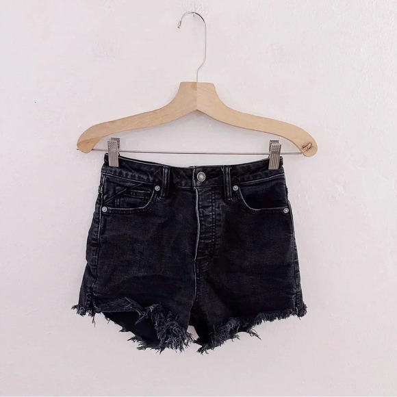 Free People Curvy High Waist Jean Shorts Black Raw Hem - Picture 2 of 10